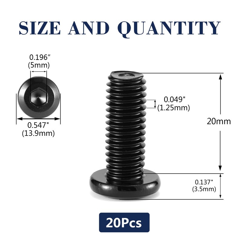 M8 x 20mm 20Pcs Flat Head Hex Socket Cap Screws