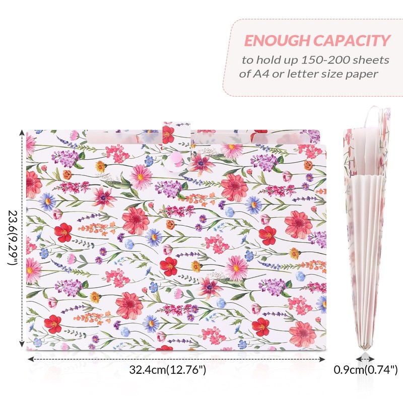 SKYDUE Accordion File Organizer, Floral Expanding File Folders with 5