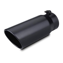LCGP 4" to 5" Diesel Exhaust Tip, 12" Overall Length Bolt On Design Truck Tail Tip, Black Powder Coated,Rolled Angle Cut Design