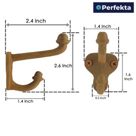 Set of 5 Rustic Gold Cast Iron Double-Prong Wall Hooks – Heavy-Duty Decorative Hangers for Coats, Hats, Towels, and Bags – Vintage Farmhouse Style with Screws and Anchors for Easy Installation