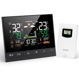Uzoli Weather Station Wireless Indoor Outdoor, Temperature Humidity Monitor with Sensor, Weather Thermometer with Atomic Clock, Sunrise Sunset Time, Tide Level, Weather Forecast for Home