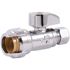 SharkBite 1/2 x 3/8 Inch Compression Straight Stop Valve, Quarter Turn, Push to Connect Brass Plumbing Fitting, PEX Pipe, Copper, CPVC, PE-RT, HDPE, 23037-0000LF