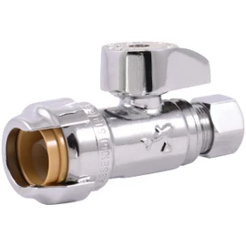 SharkBite 1/2 x 3/8 Inch Compression Straight Stop Valve, Quarter Turn, Push to Connect Brass Plumbing Fitting, PEX Pipe, Copper, CPVC, PE-RT, HDPE, 23037-0000LF