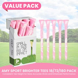 Golf Tees Colorful Painted Wooden Value 18/72/180 Pack, Durable Stylish Bamboo Tees 3 1/4 2 3/4 Inch Long for Golfers, Premium Cool Style Enhanced Visibility for Men Women (Pink-18 Pack, 2 3/4 Inch)