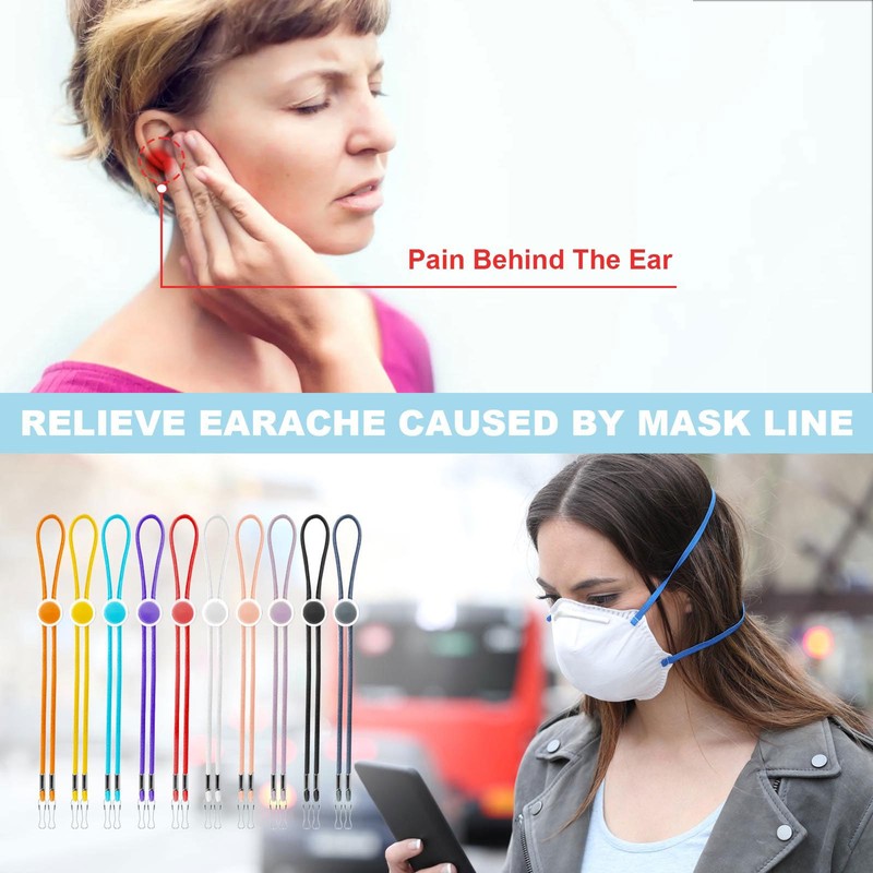 AWAVM10 Adjustable Colorful Buckle Elastic Mask Lanyards, Double Hook Anti