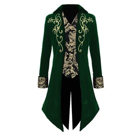 Apocrypha Mens Medieval Steampunk Tailcoat Victorian Prince Jacket Frock Coat (Green, XX-Large)