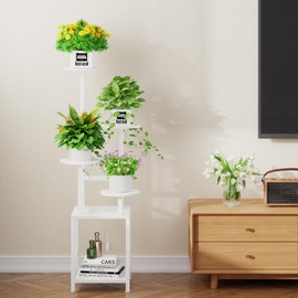 Homsorout Plant Stand Indoor with Grow Light, 5-Tiered Tall Plant Stand Indoor, Metal Plant Shelf with Adjustable Light, Ideal for Living Room, Garden, Round Patio white