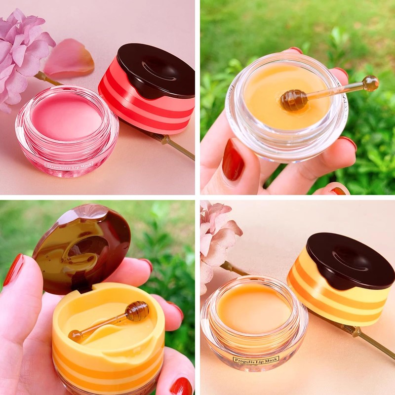 Ninnyi 4PCS Strawberry & Honey Bee Lip Balm, Moisturizing Lips