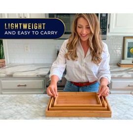Comfify Bamboo Serving Trays – Set of 3 Ottoman Trays for Food, Entertaining, and Decor – Minimalist Design
