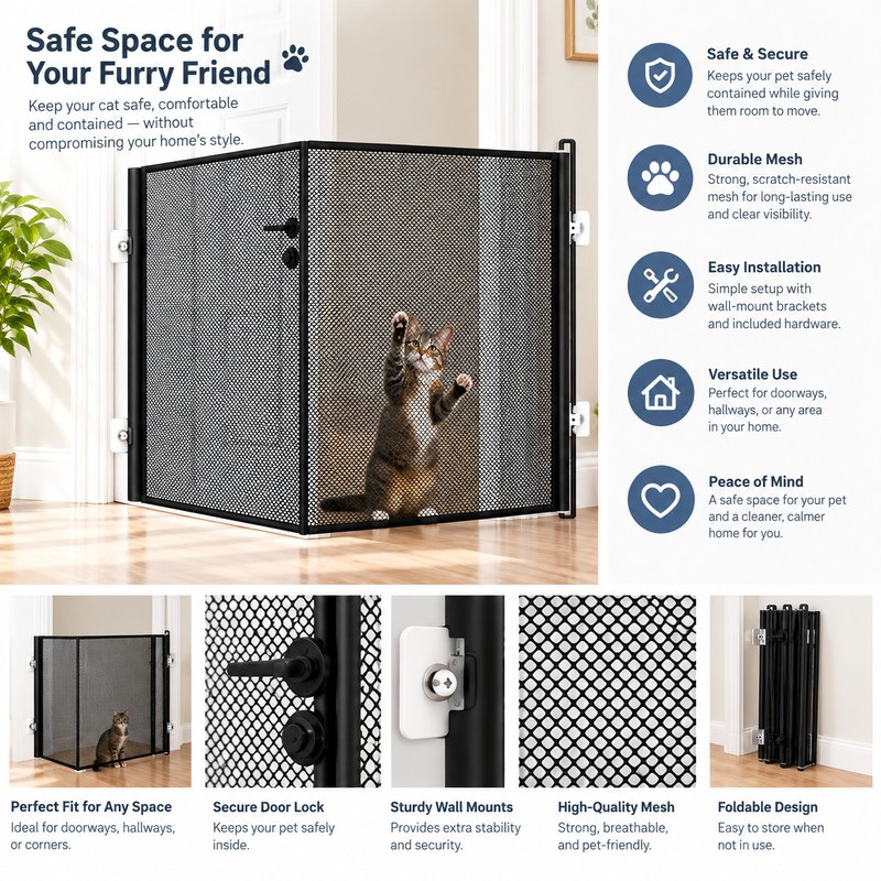 Foldable Retractable Dog Safety Gate Pet Isolation