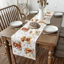 jejeloiu Highland Cattle Table Runner 13" x 48" Highland Cow Kitchen Dining Table Decoration for Home Party Cute Animal Home Decor for Living Room Dresser Scarfs Dresser Runners for Bedroom