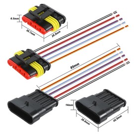 Aiqeer Set of 2 5-Pin Car Waterproof Electrical Connectors with 16 AWG Pre-Wired, Car Waterproof Cable Connector Plug Socket Kit