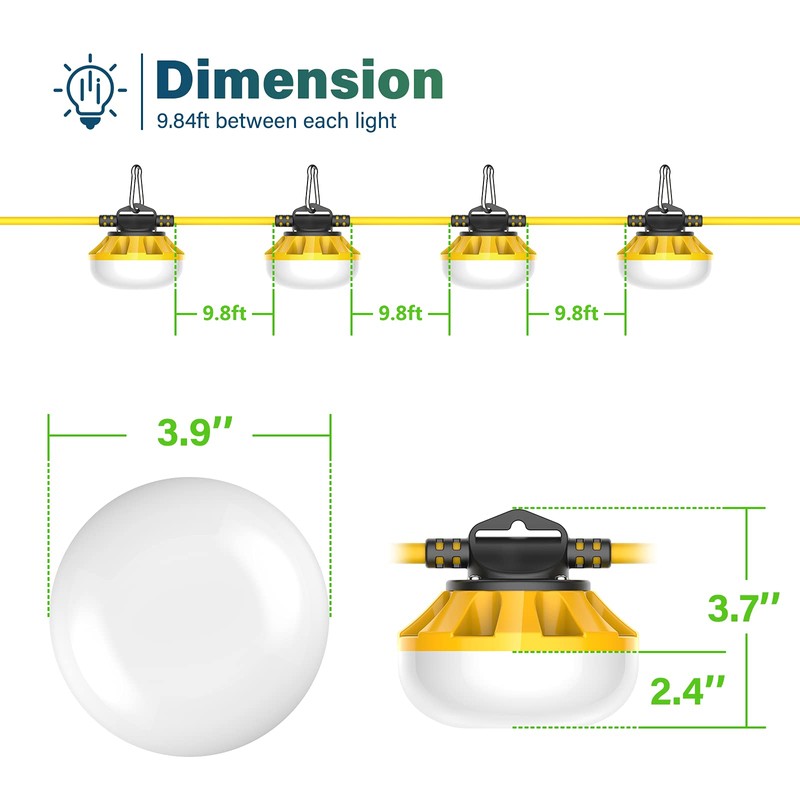 Construction Lights String Temporary Lighting - 200ft Work Light Stringer