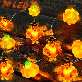 30LED/10Ft Thanksgiving Decorations Turkey Pumpkin Lights with Timer, Thanksgiving Lights Decorations Battery Operated Turkey Lights Copper Wire Fairy Lights for Thanksgiving Party Home Indoor Decor