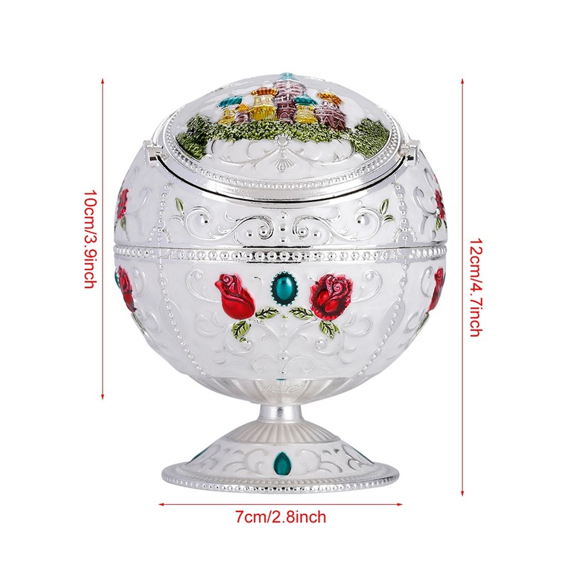Portable Mini Ashtray Metal Round Ball Stamped Pattern Gift Decoration