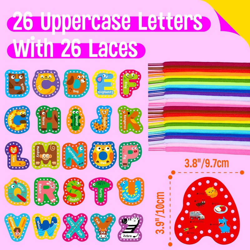 SpriteGru 26PCS Kids Lacing Cards, 26 Double Sided Uppercase Sewing