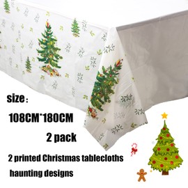 2 Style 108*180cm Christmas Disposable Tablecloths,Christmas Tree,Holly Santa Xmas Tablecloth Design Waterproof Table Cloth,Rectangle Table Cloth Party for Christmas Dinner Winter Holiday Party Décor