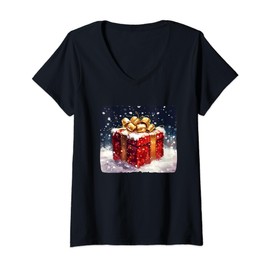 Womens Pretty Festive Present Costume for Xmas Eve V-Neck T-Shirt