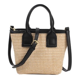 MEGAUK Women Double Handle Woven Tote Bag Mini Straw Crossbody Purse Straw Clutch Summer Beach Handmade Shoulder Bag For Ladies