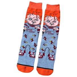 Mens Chucky Doll Horror Orange Topped Blue Socks 6-10 UK / 39-44 Eur / 7-11 US