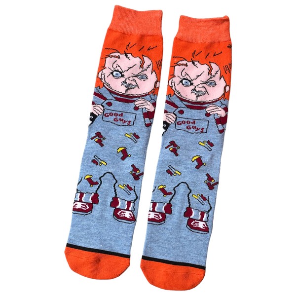 Mens Chucky Doll Horror Orange Topped Blue Socks 6-10 UK