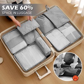 Gemtte Suitcase Organiser Set, 14 Pieces Waterproof Packing Cubes, Multifunctional Travel Packing Cubes, Suitcase Organiser Packing Bags for Suitcases, Travel Organiser Set with Clothes Bags (Grey)