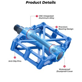 KEMIMOTO Mountain Bike Pedals MTB Bicycle Flat Pedals, 9/16'' CNC Aluminum Durable Sealed Bearings for Most Bikes BMX MTB Enduro Downhill Trail (Two Pack) (Blue)