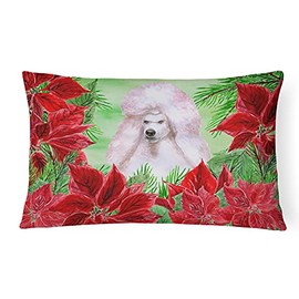 Caroline's Treasures CK1364PW1216 White Standard Poodle Poinsettas Canvas Fabric Decorative Pillow 100% Machine Washable Pillow, Indoor or Outdoor Decorative Throw Pillow for Couch, Bed or Patio