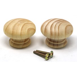 fiXte 2 x Natural Wood Cupboard Cabinet Door Knob Pine Wooden Unlacquered Handle 50mm (2")