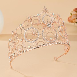 JITINX JITINX Crystal Crowns for Women, Crystal Bubble TiaraBride Royal Queen Headband Princess Headpieces for Women Bridal Wedding Prom Birthday Party Crowns (Rose Gold)