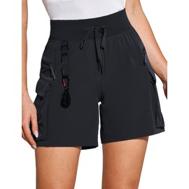ZUTY Women's Cargo Hiking Shorts for Camping Travel Outdoor Athletic with Zipper Multi Pockets Quick Dry Water Resistant Summer Black XL
