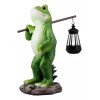 Blue Bayou Trails Hiking Frog Statue Holding Rod With Solar
