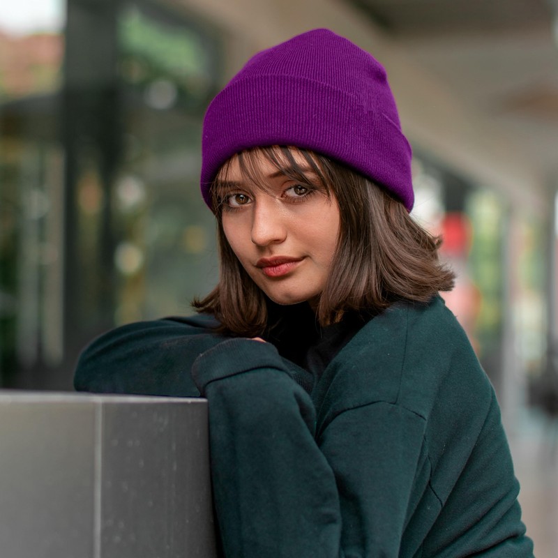 Beanie Hat Plain Purple Soft Comfortable Casual for Men Women