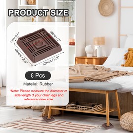 PATIKIL 2x2" Furniture Coasters, 8 Pcs Caster Cups Furniture Cups Rubber Non-Slip Square Feet Anti-Slip Stopper Pad Protector Sliding for Hardwood Floors Carpet Chair Table, Coffee
