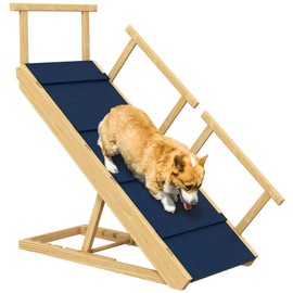 Adjustable Pet Ramp for Dogs, Wooden Foldable Dog Stairs with Non-Slip Mat, Fits Small to Large Dogs, Over Bed or Couch Heights