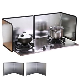 KorsiKato 2 Pieces 2 Sided Grease Splatter Guard Foldable Splatter Guard for Stove Stainless Steel Oil Splatter Screens Backsplash for Wall Gas Range Frying Pan Camping(Size:11.8×15.7inches)