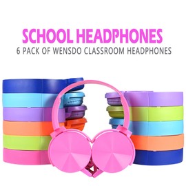 Wensdo 6 Pack Kids Headphones Bulk for School Classroom Students Wired Headsets, Durable Earphones for Children, Library Airplane Online Learning and Travel (6 Mixed Colors)