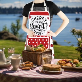 AKTAP Cherry Gifts Cute Cherrys Aprons With Pocket Cherry Is My Spirit Fruit Lover Gifts Cherrys Print Apron For Baking (AP, Cherry Spirit Apron-HT)
