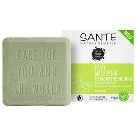 Sante SANTE Naturkosmetik Solid Matte Facial Cleansing with Organic Grapefruit & Sea Salt for Combination Skin without Plastic Certified & Vegan 60 g