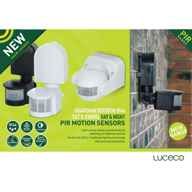 Luceco LGIP44WSB-01 LED Tilt and Swivel PIR Motion Sensor Wall