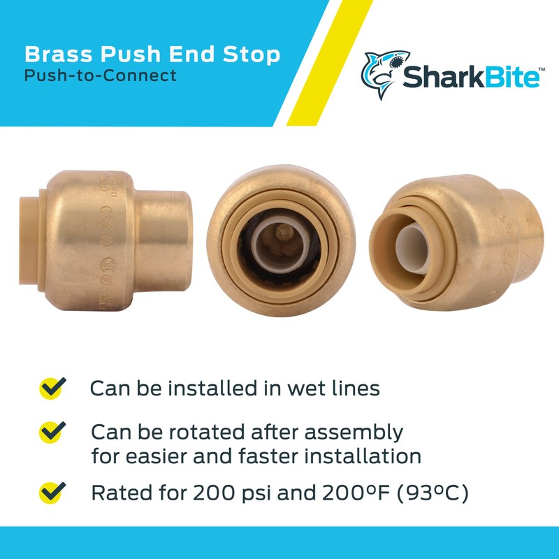 SharkBite 3/8 Inch (1/2 Inch OD) Push Cap, Push to