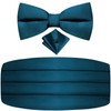 Dubulle Dark Teal Cummerbund and Pre Bow Tie for Men Mens Solid Bowtie and Pocket Square Cufflinks Wedding Business