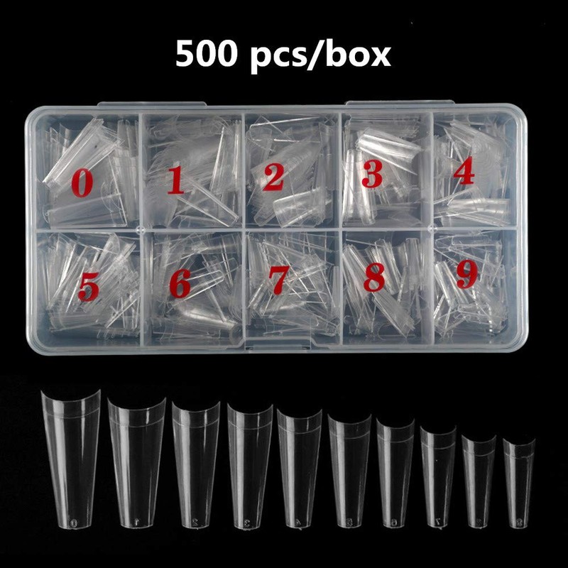 500 Pcs Natural False Nails, Long Coffin Nails Clear Coffin