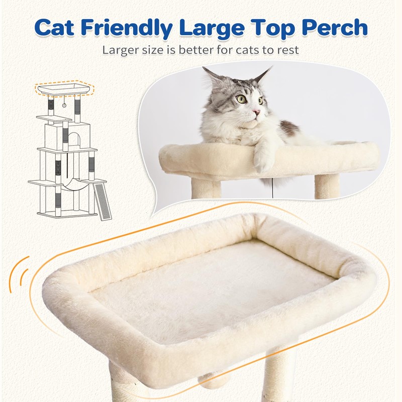 ABCPET Cat Tree Tower 63in Multi-Level Cat Tower for Indoor