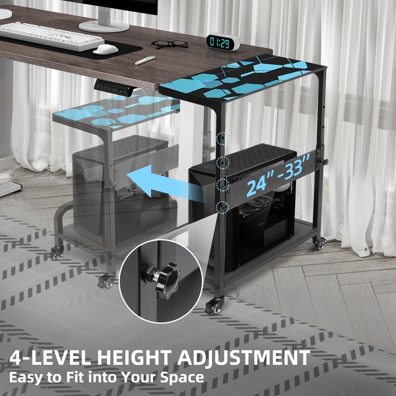 Adjustable Computer Tower Stand Large with Guardrail, 2 Tier Gaming