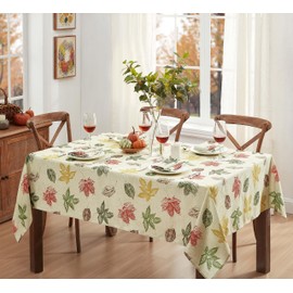 Newbridge Thanksgiving Etched Abstract Autumn Leaves Rectangle Fabric Tablecloth, 60 x 120 Inch, Soil Resistant Modern Fall Leaf Design, Easy Care Wrinkly Free Table Cover for Holiday Party