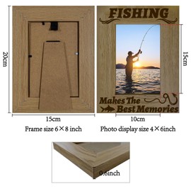 CREATCABIN Engraved Wood Picture Frame Fishing Photo Frame Display Pictures 4x6 Wall Mounting Printing Poster Frame Stand for Loss of Loved One Gallery Tabletop Decor 6x8Inch-Makes The Best Memories