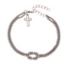 Double-Layer Stainless Steel Bracelet With Square Beads and Christian Cross
