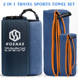 Microfiber Sport Travel Towel Set-(M -40"x20"+24"x12")-Quick Dry, Absorbent, Ultra Compact Towels-Fit for Beach Yoga Golf Gym Camping Backpacking Hiking+Hand Towel&Carry Pouch(M NBlue)