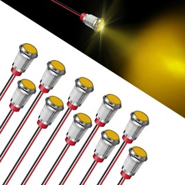 FICOLPO 10 Pcs LED Metal Waterproof Indicator Light, AC/DC 12-24V 0.47-inch Mounting Hole Pre-wired Pilot Signal Light for Car, Trucks, Boats, Marine, Dash, Industrial Electricity (Yellow, 12mm)